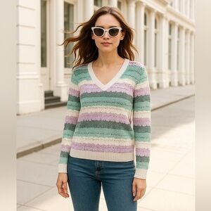 NWT LOFT Multicolor V-Neck Knit Sweater Large